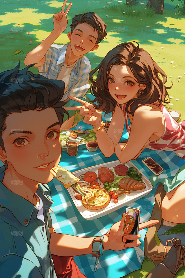 夏日聚会高清同学插画