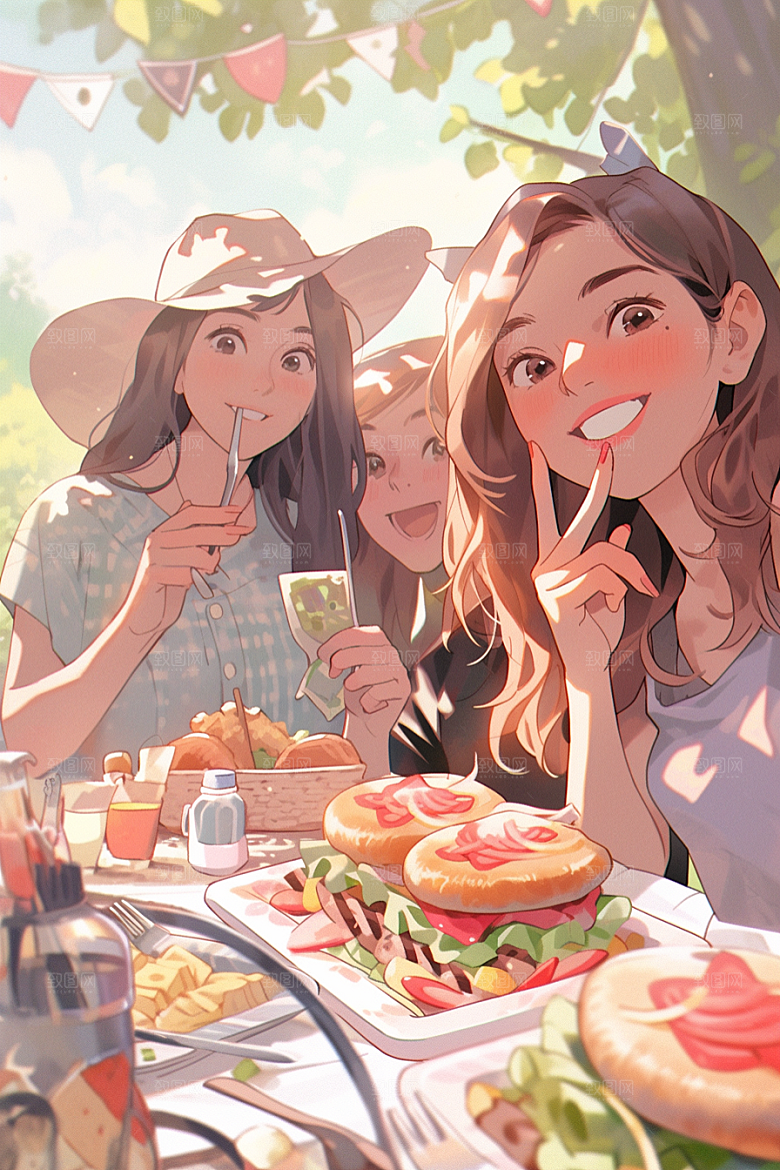 夏日聚会欢乐同学插画