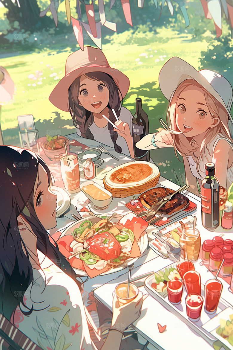 夏日聚会友谊发小插画