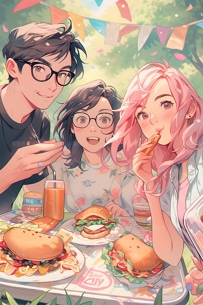 夏日聚会手绘欢乐插画
