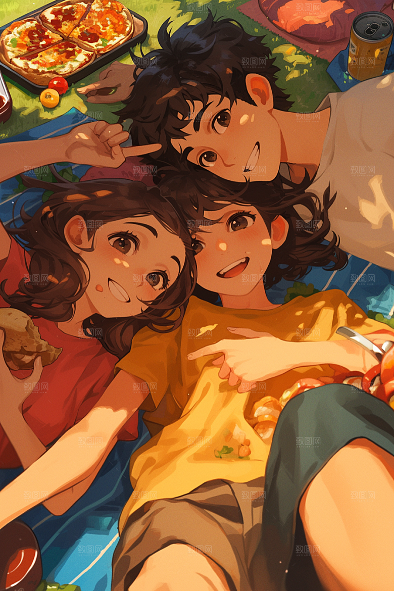 夏日聚会手绘暑假插画