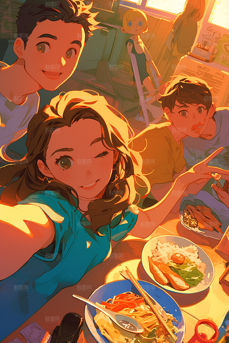 夏日聚会发小友谊插画