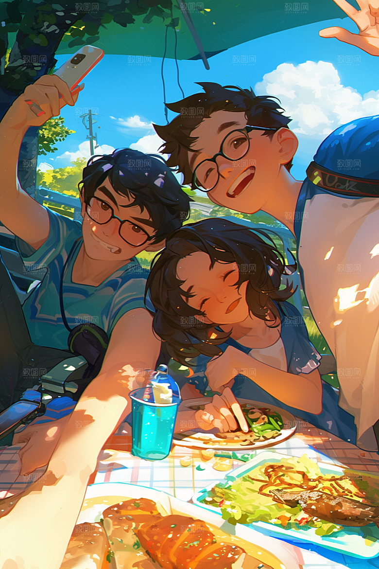 夏日聚会高清场景插画