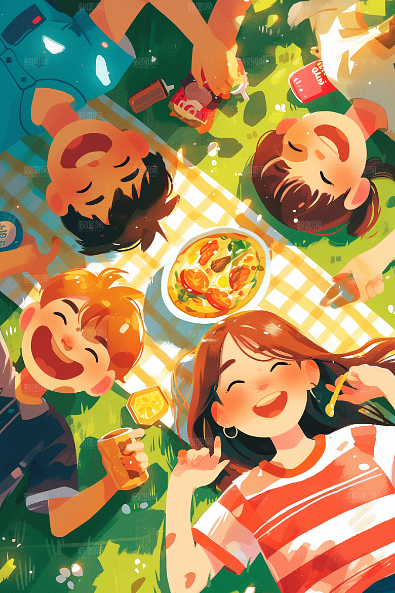 夏日聚会友谊同学插画
