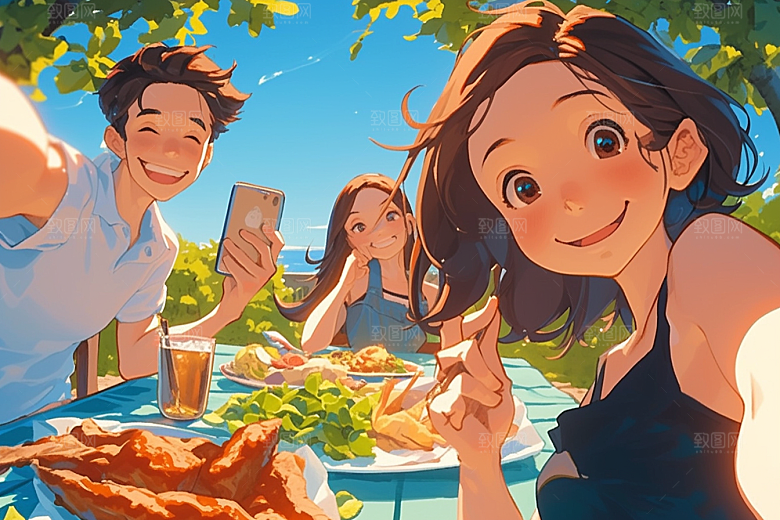 夏日聚会假日玩耍插画