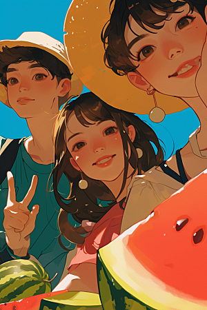 夏日聚会暑假友谊插画