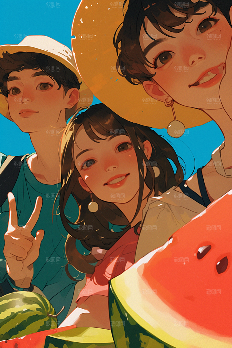 夏日聚会暑假友谊插画
