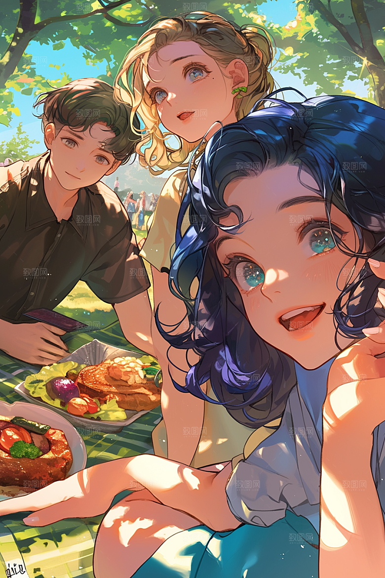 夏日聚会场景发小插画