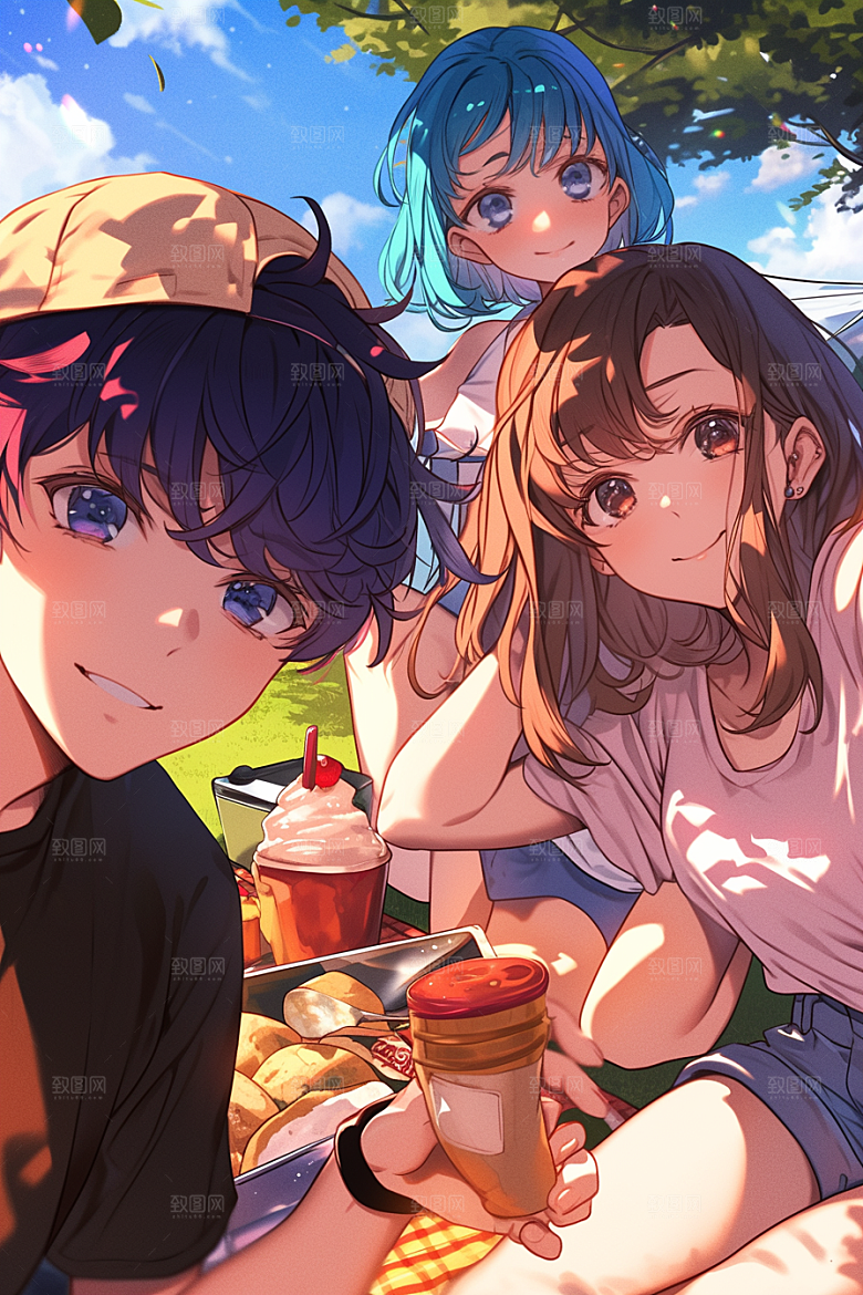 夏日聚会手绘场景插画