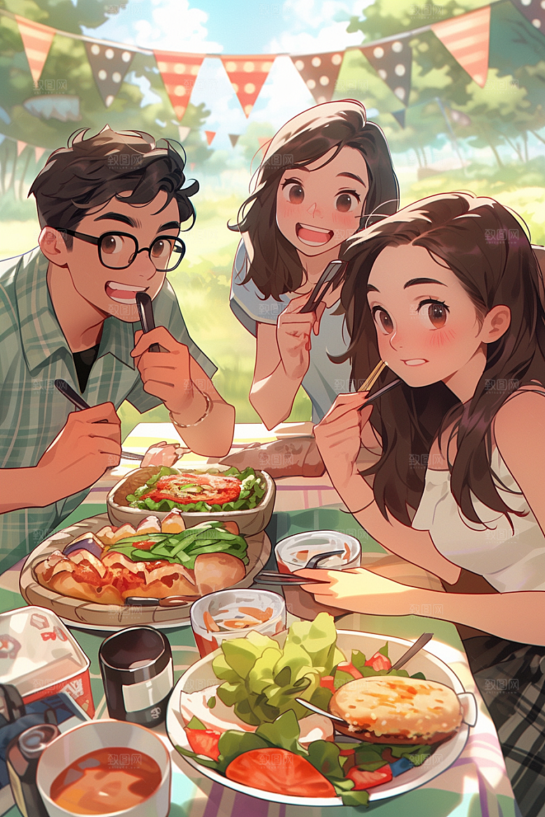夏日聚会假日自拍插画