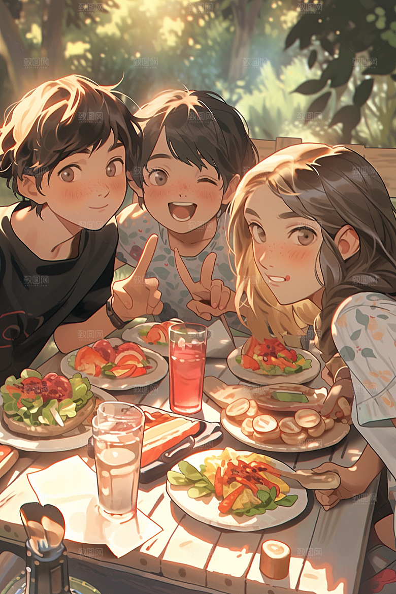 夏日聚会手绘友情插画