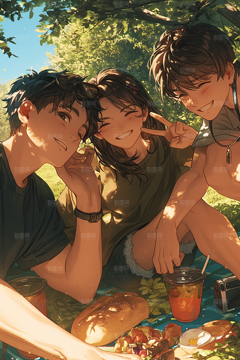 夏日聚会暑假友情插画