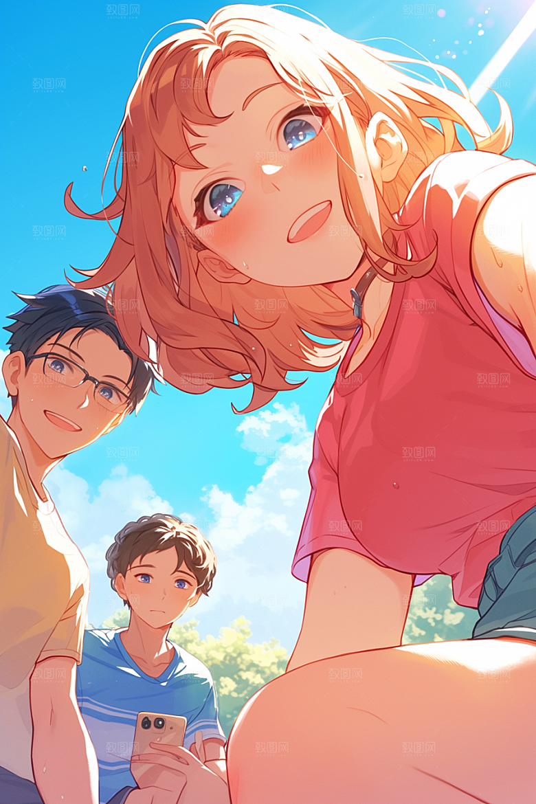 夏日聚会同学暑假插画