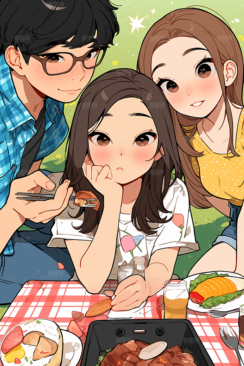 夏日聚会自拍玩耍插画