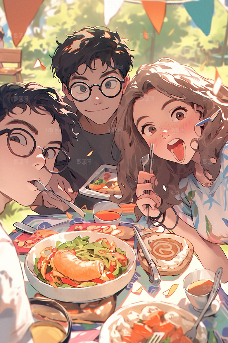 夏日聚会欢乐玩耍插画