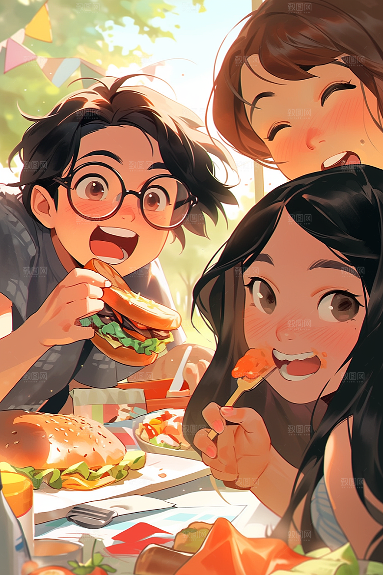 夏日聚会欢乐场景插画