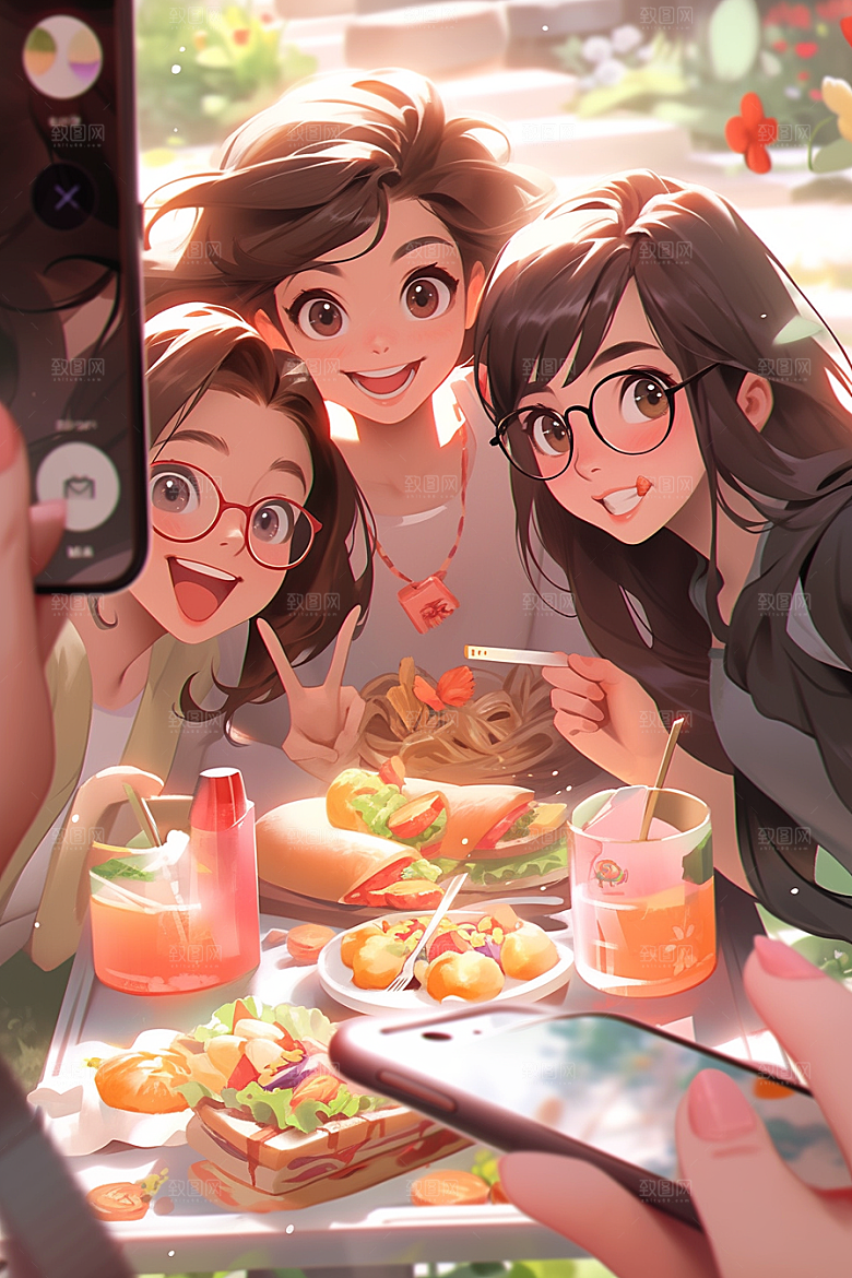 夏日聚会同学玩耍插画