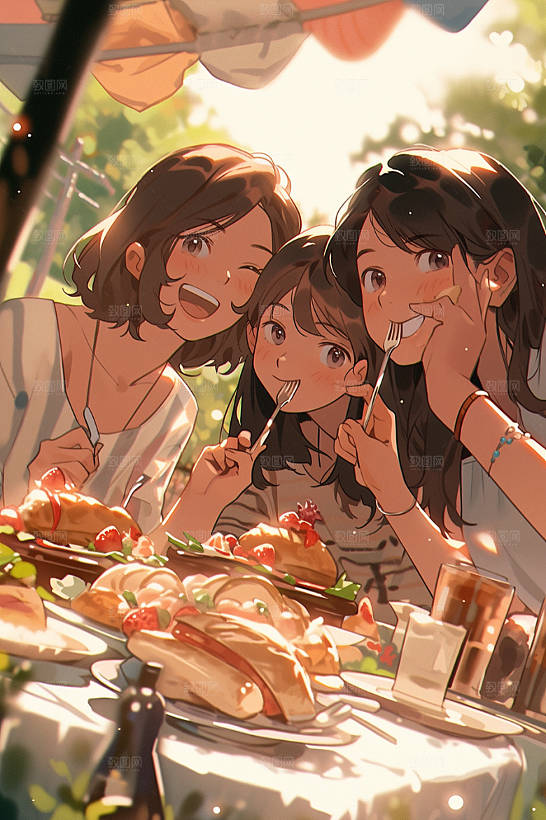 夏日聚会漫画风欢乐插画