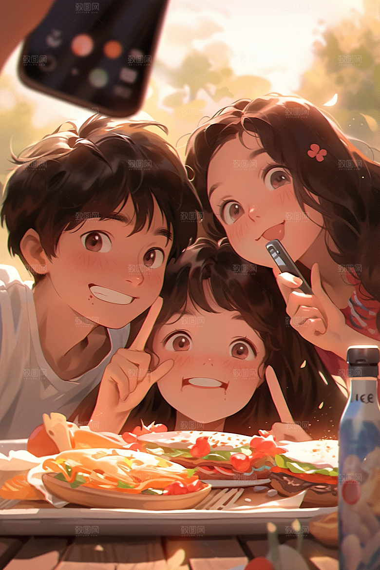 夏日聚会欢乐发小插画