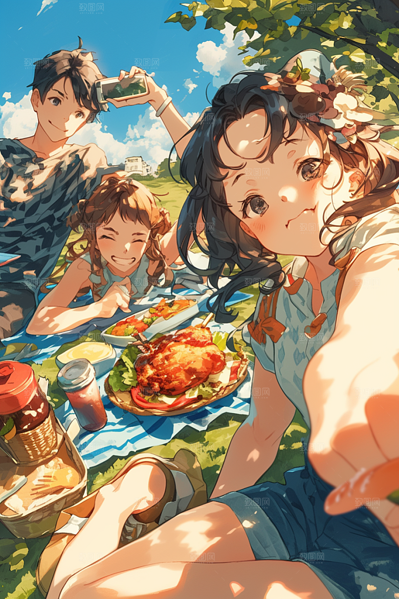 夏日聚会手绘欢乐插画
