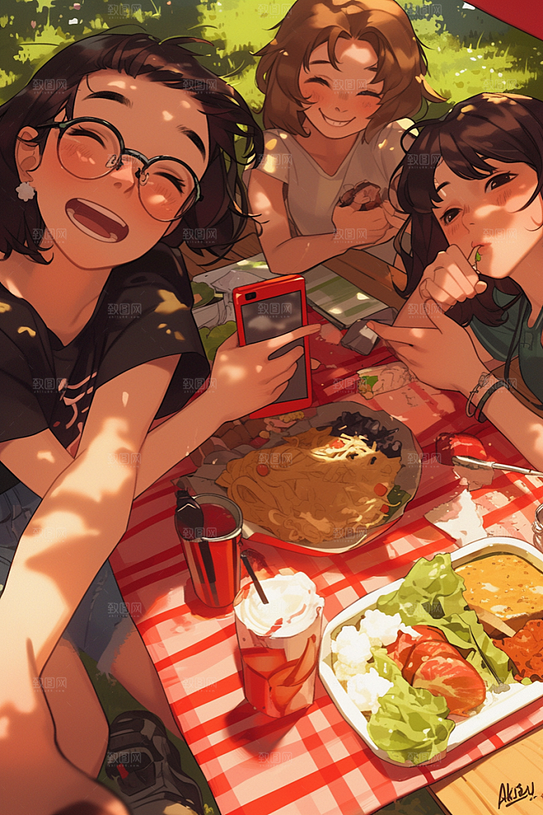 夏日聚会欢乐友情插画