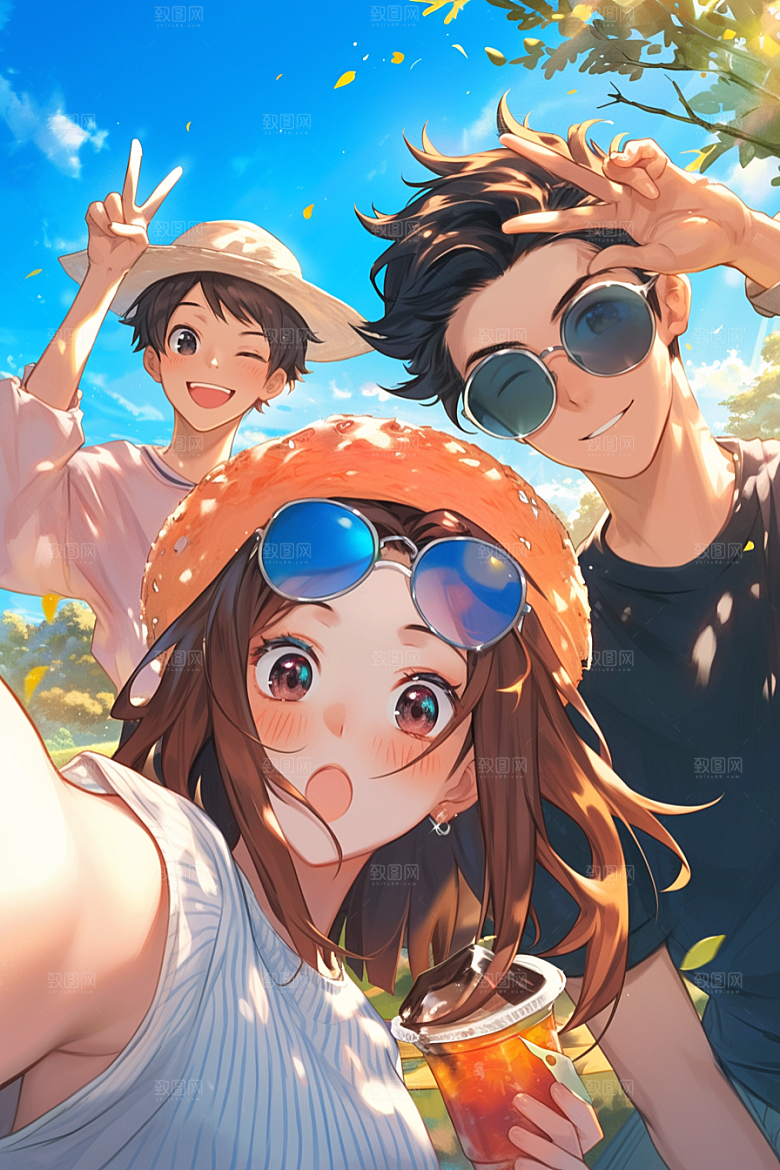 夏日聚会暑假友情插画