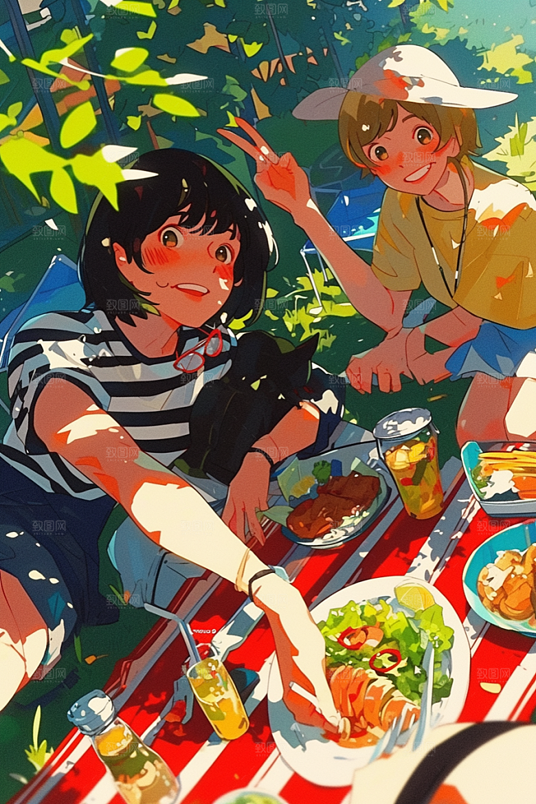 夏日聚会场景假日插画