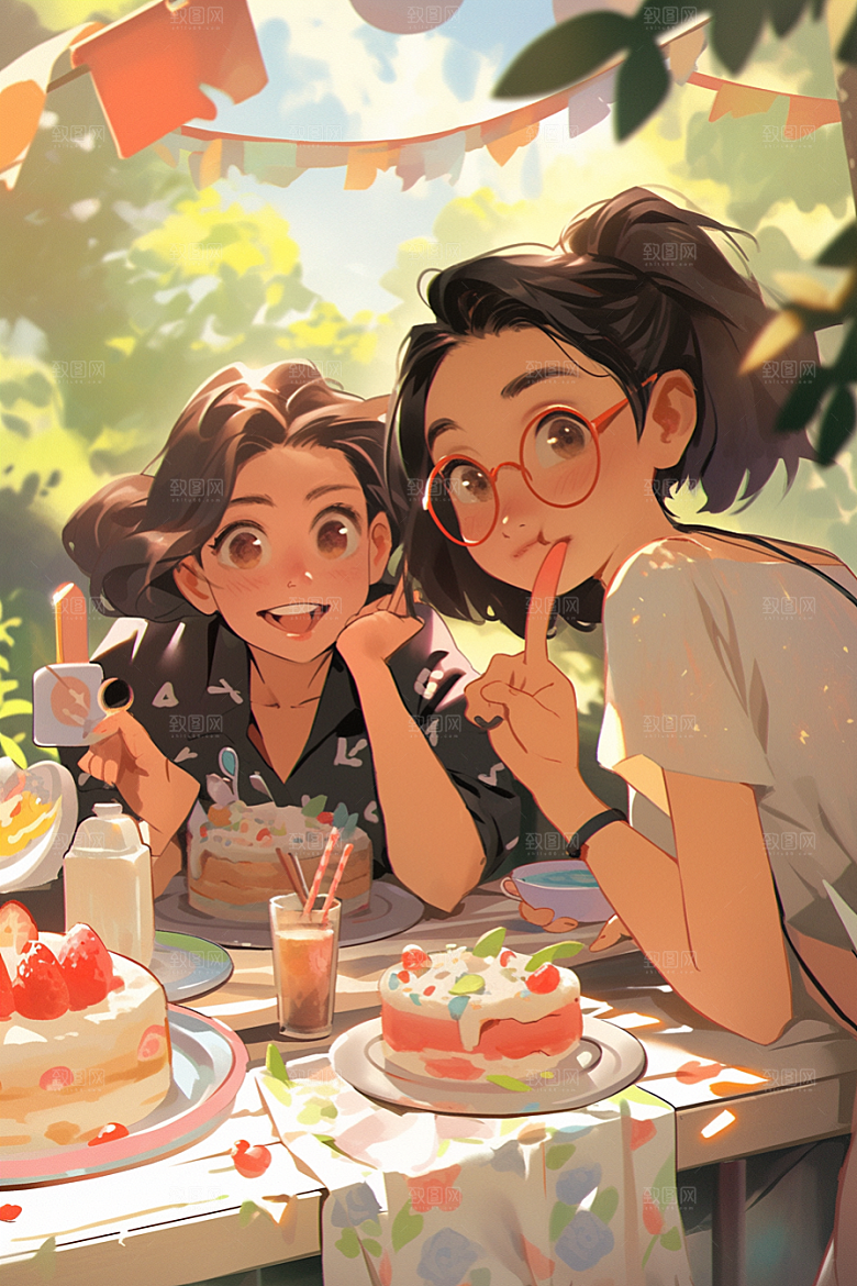夏日聚会漫画风场景插画