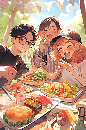 夏日聚会手绘玩耍插画