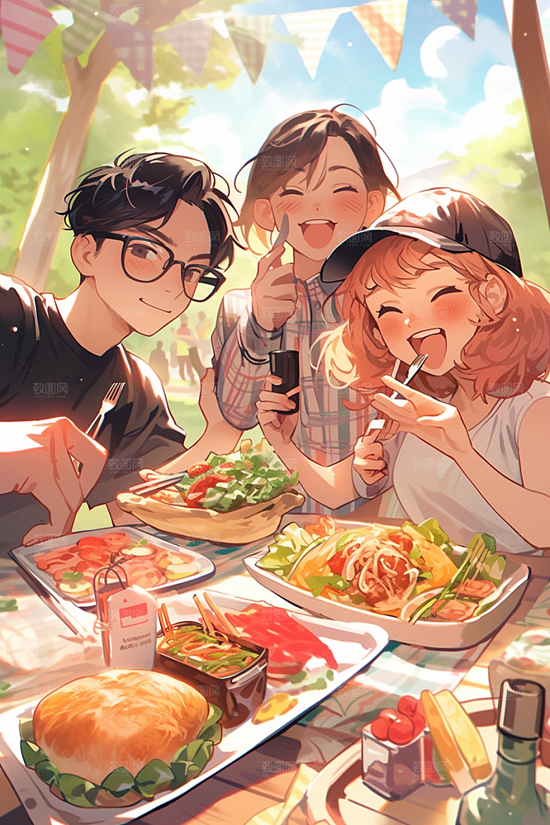 夏日聚会手绘玩耍插画