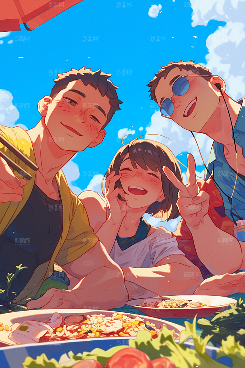 夏日聚会高清自拍插画