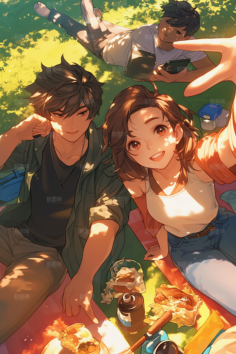夏日聚会假日漫画风插画