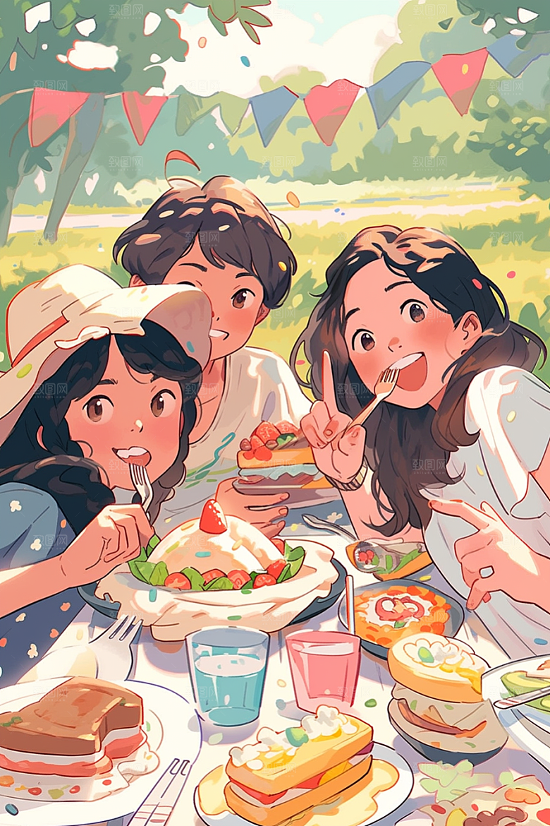 夏日聚会友情欢乐插画