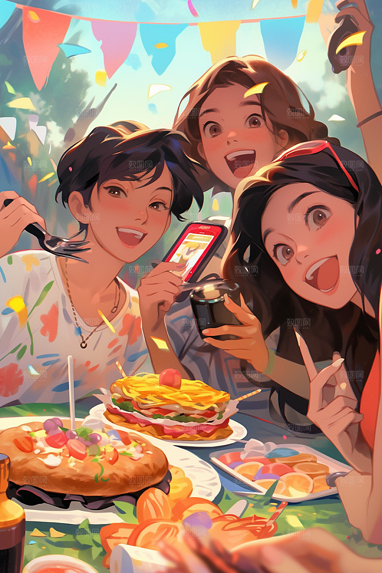 夏日聚会发小假日插画