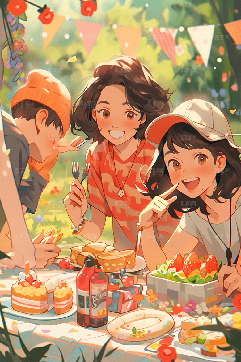 夏日聚会同学玩耍插画
