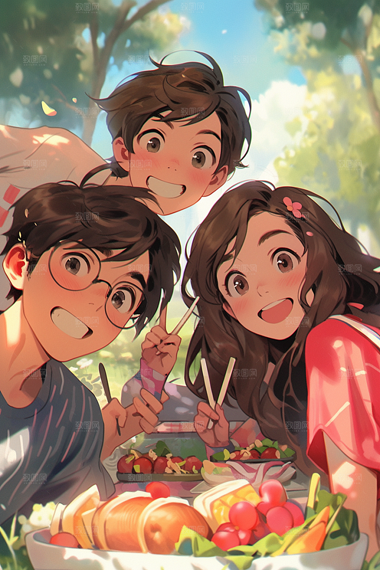 夏日聚会假日同学插画