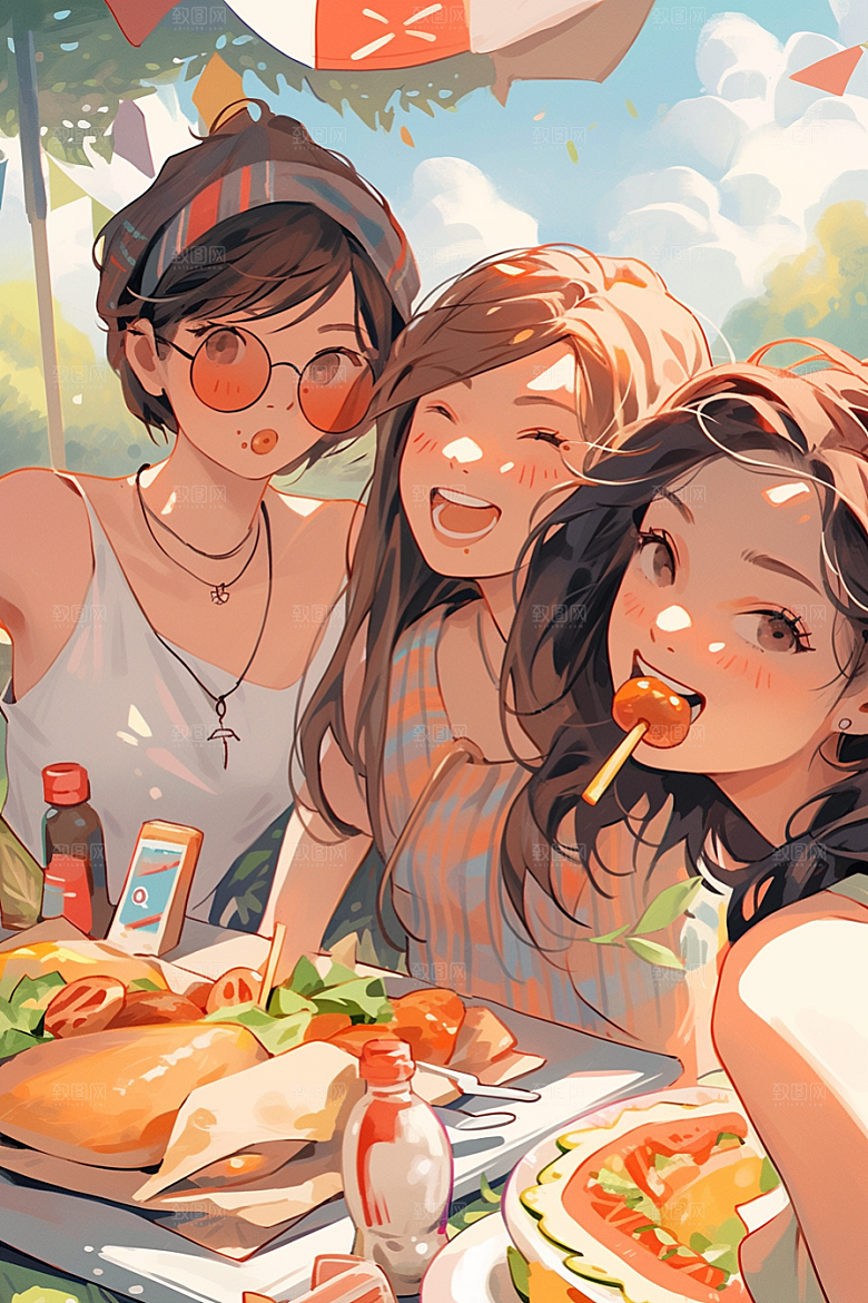 夏日聚会玩耍欢乐插画