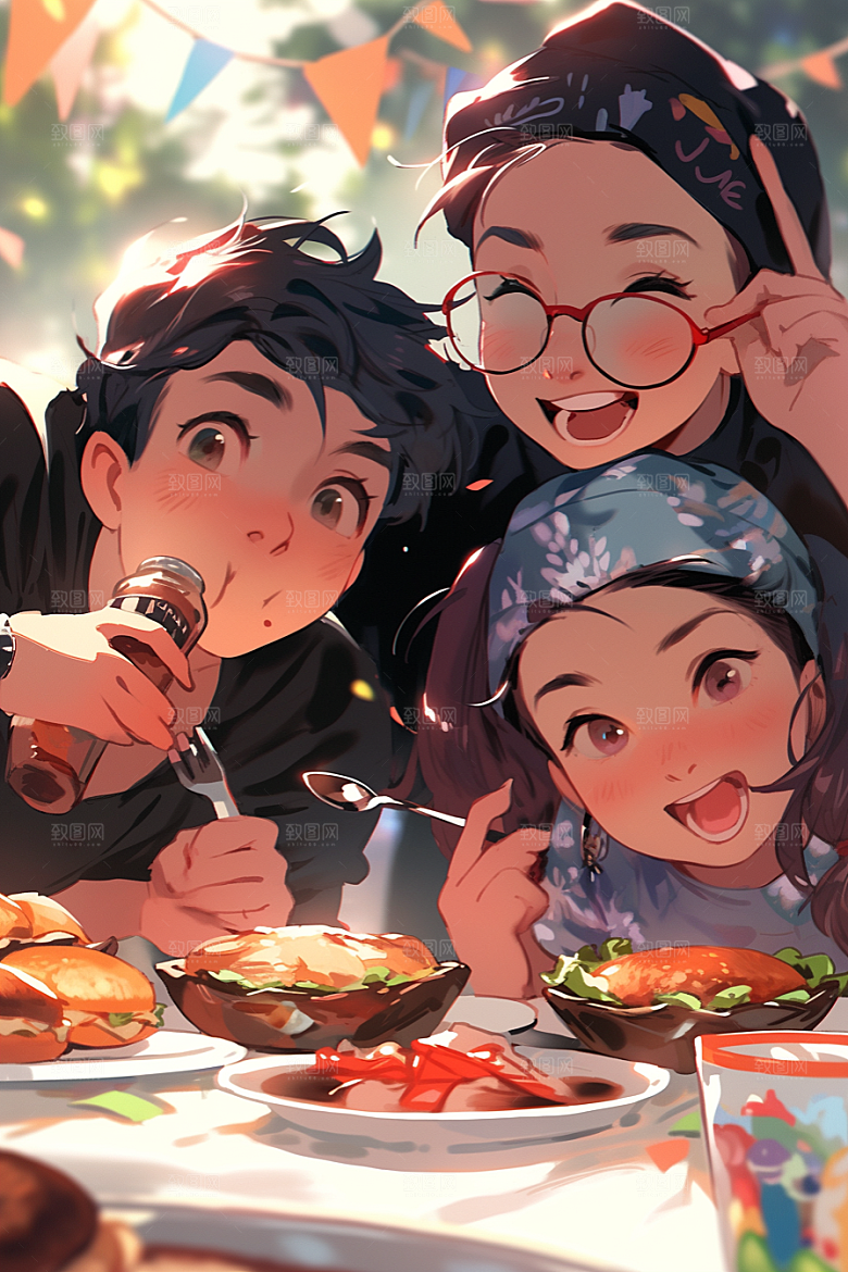 夏日聚会漫画风高清插画