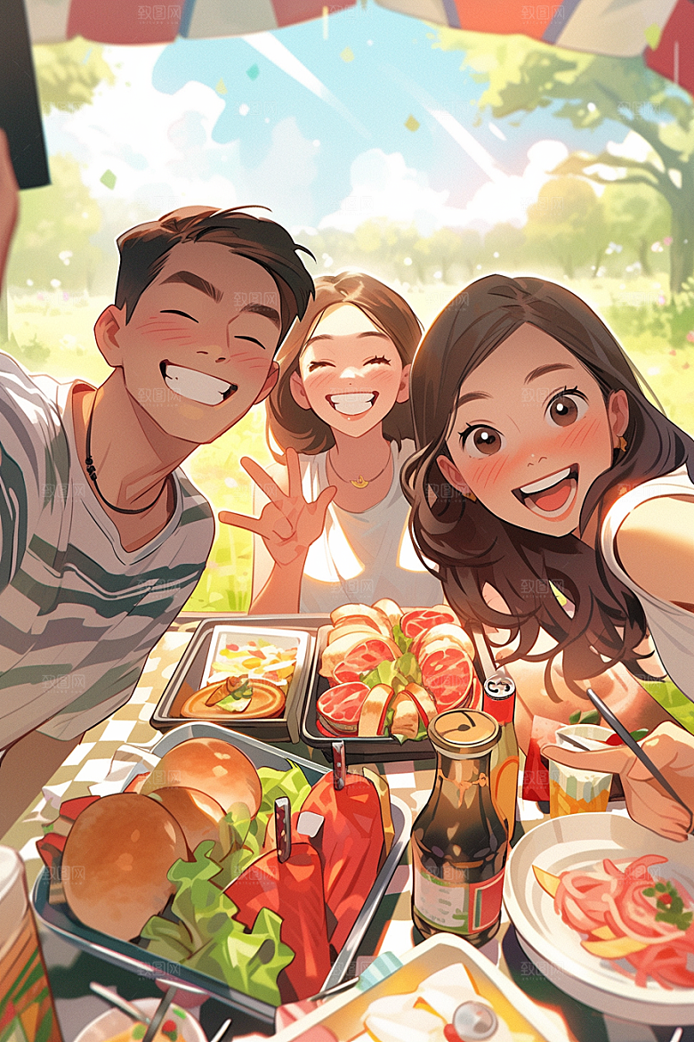夏日聚会同学发小插画