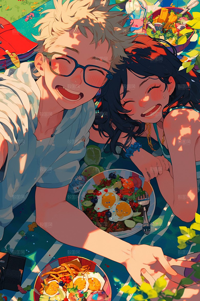 夏日聚会自拍假日插画