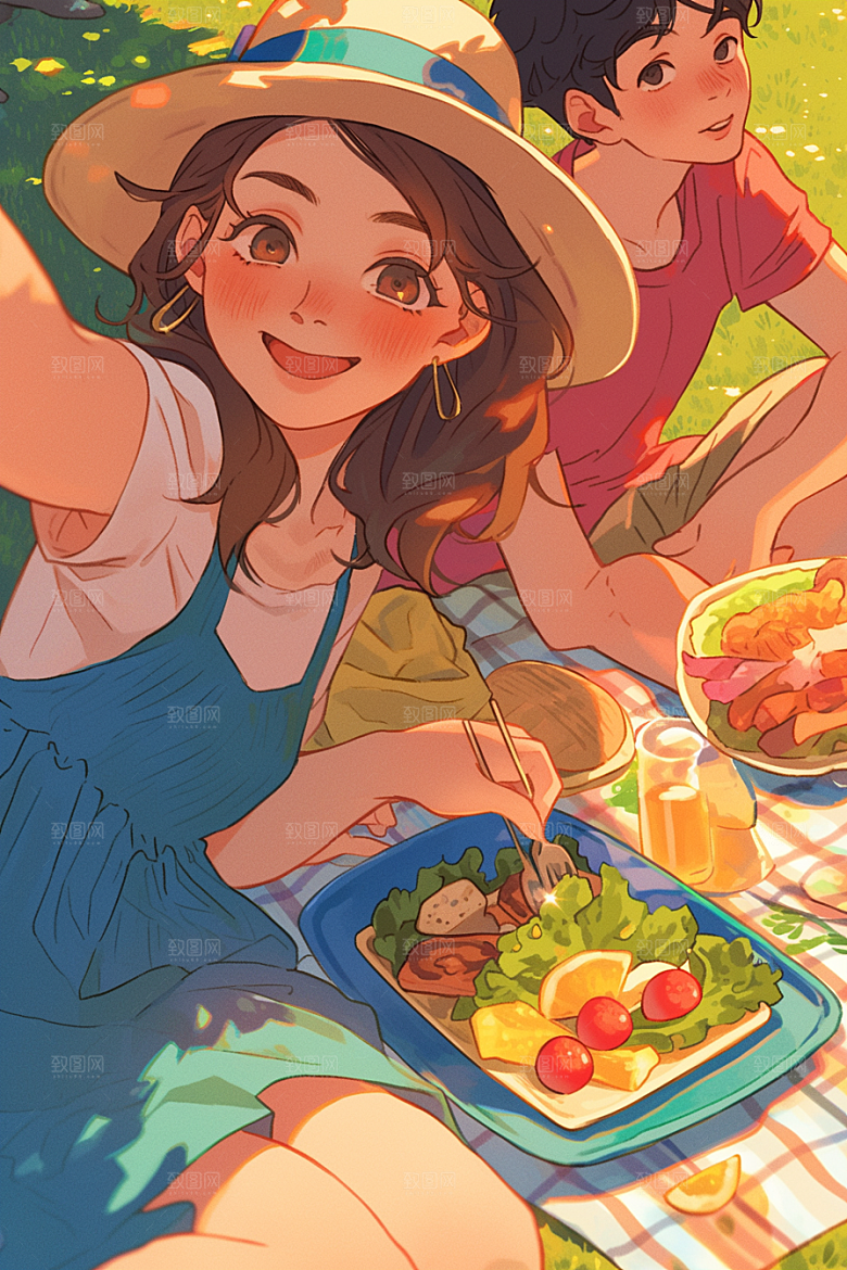 夏日聚会玩耍友谊插画