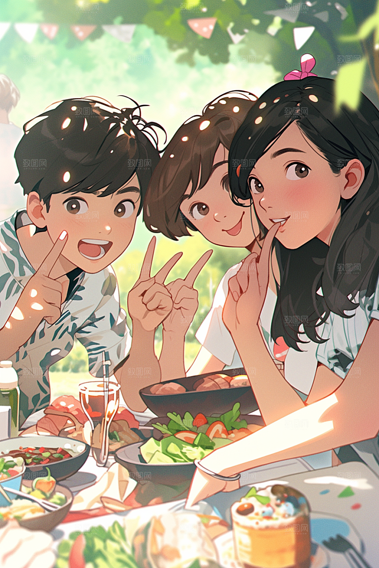 夏日聚会同学玩耍插画