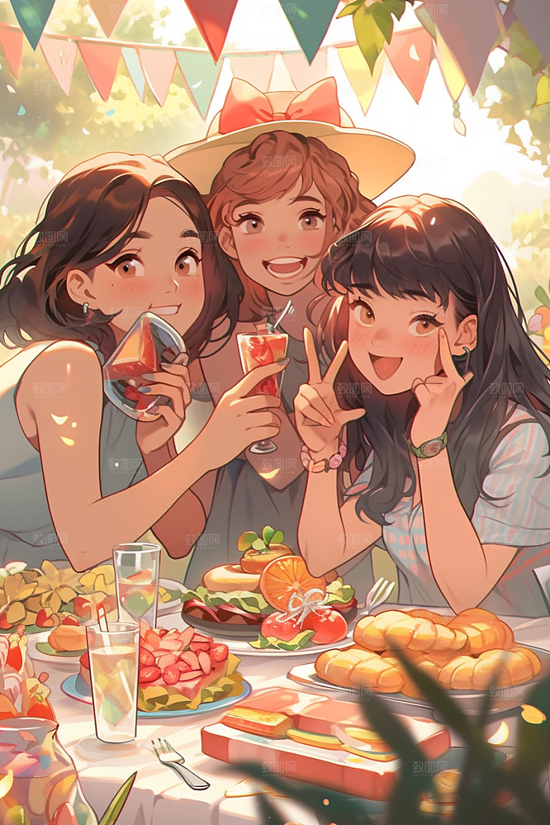 夏日聚会友谊场景插画
