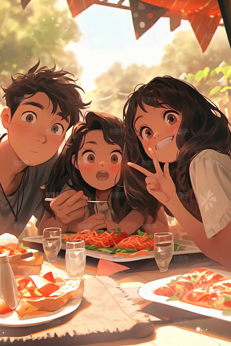 夏日聚会假日漫画风插画