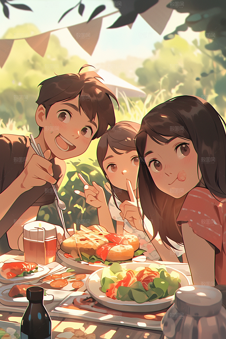 夏日聚会玩耍手绘插画