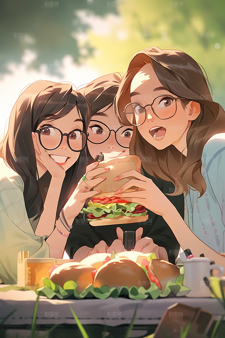 夏日聚会发小高清插画