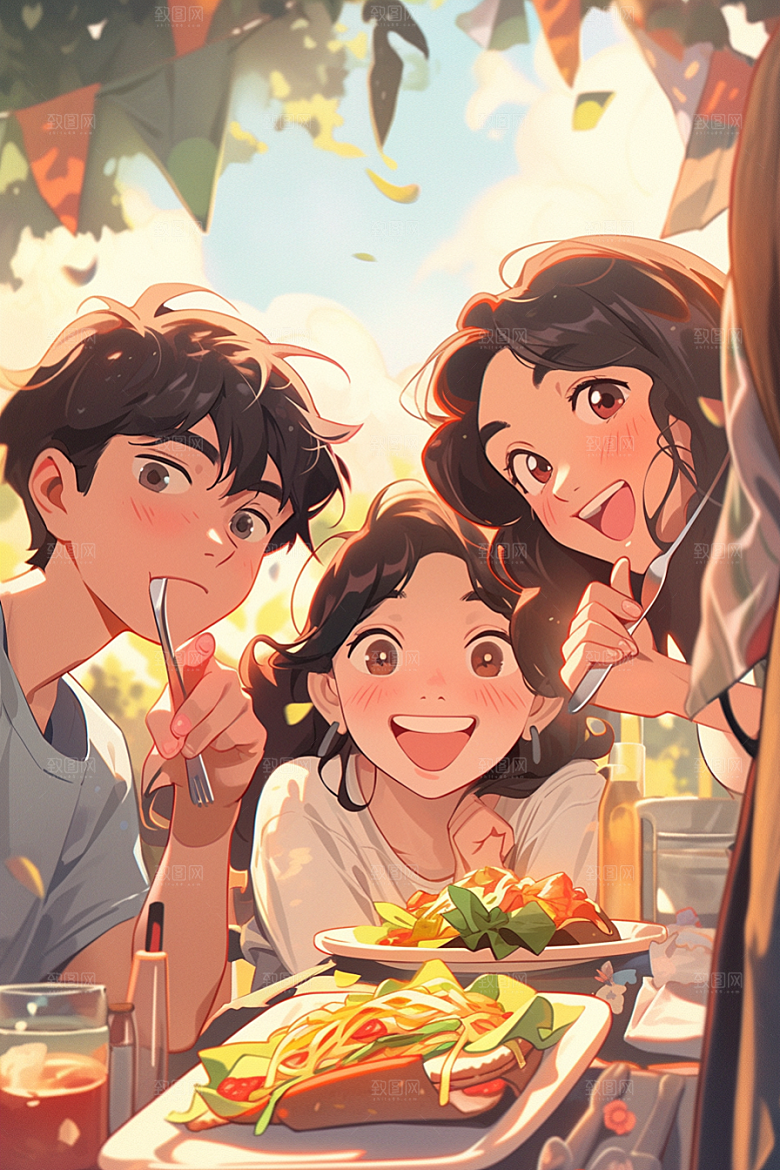 夏日聚会友谊同学插画