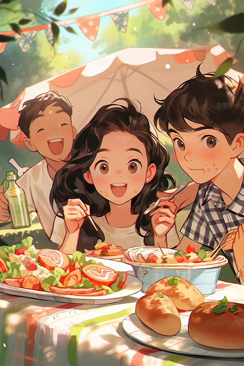 夏日聚会发小假日插画