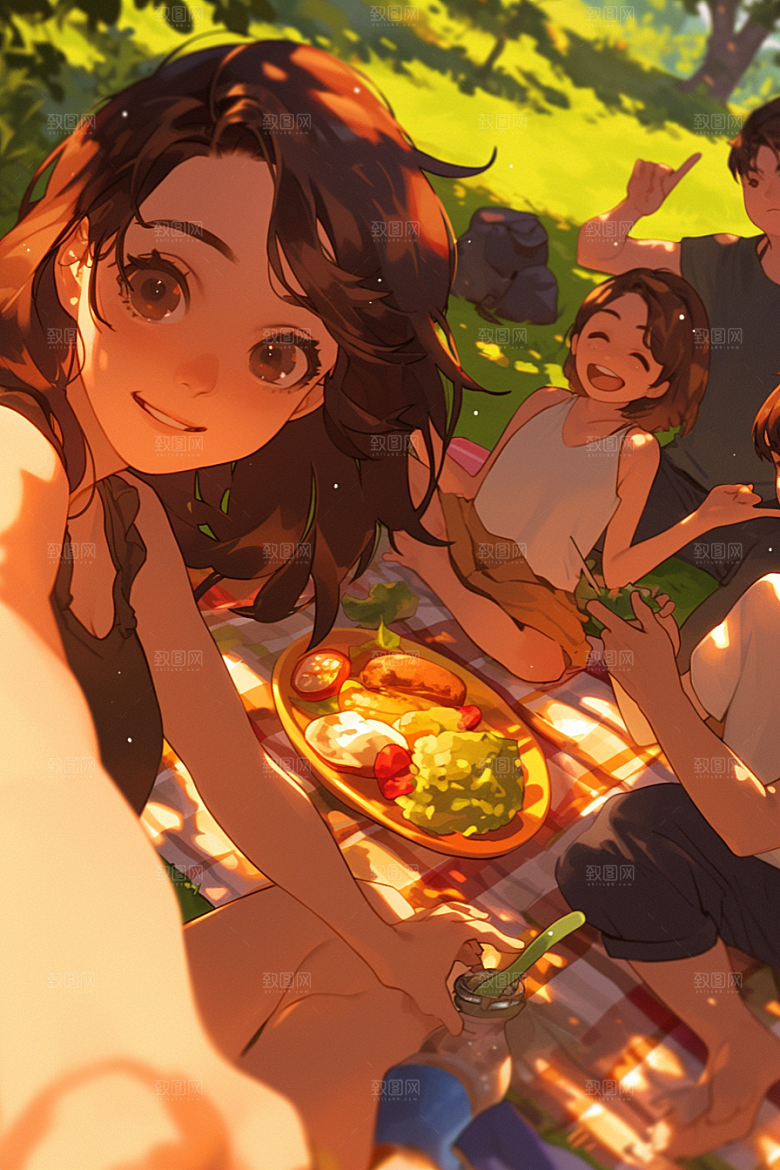 夏日聚会友情手绘插画