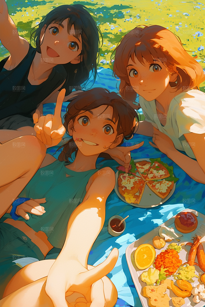 夏日聚会发小暑假插画